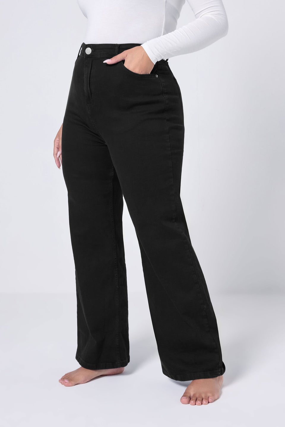 Yours Curve Black Wide Leg Denim Jeans