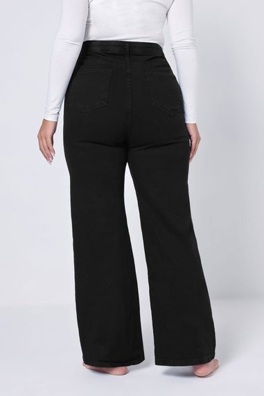 Yours Curve Black Wide Leg Denim Jeans