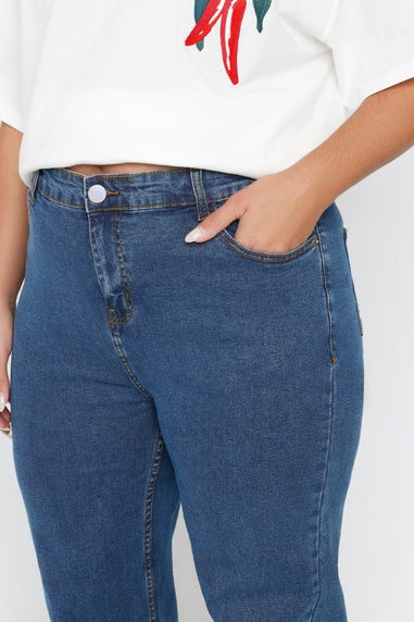 Yours Curve Mid Blue Wide Leg Denim Jeans