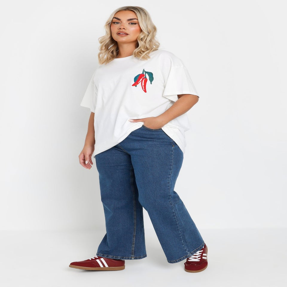 Yours Curve Mid Blue Wide Leg Denim Jeans