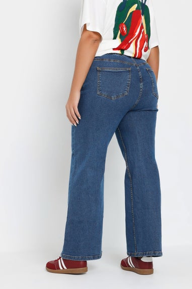 Yours Curve Mid Blue Wide Leg Denim Jeans