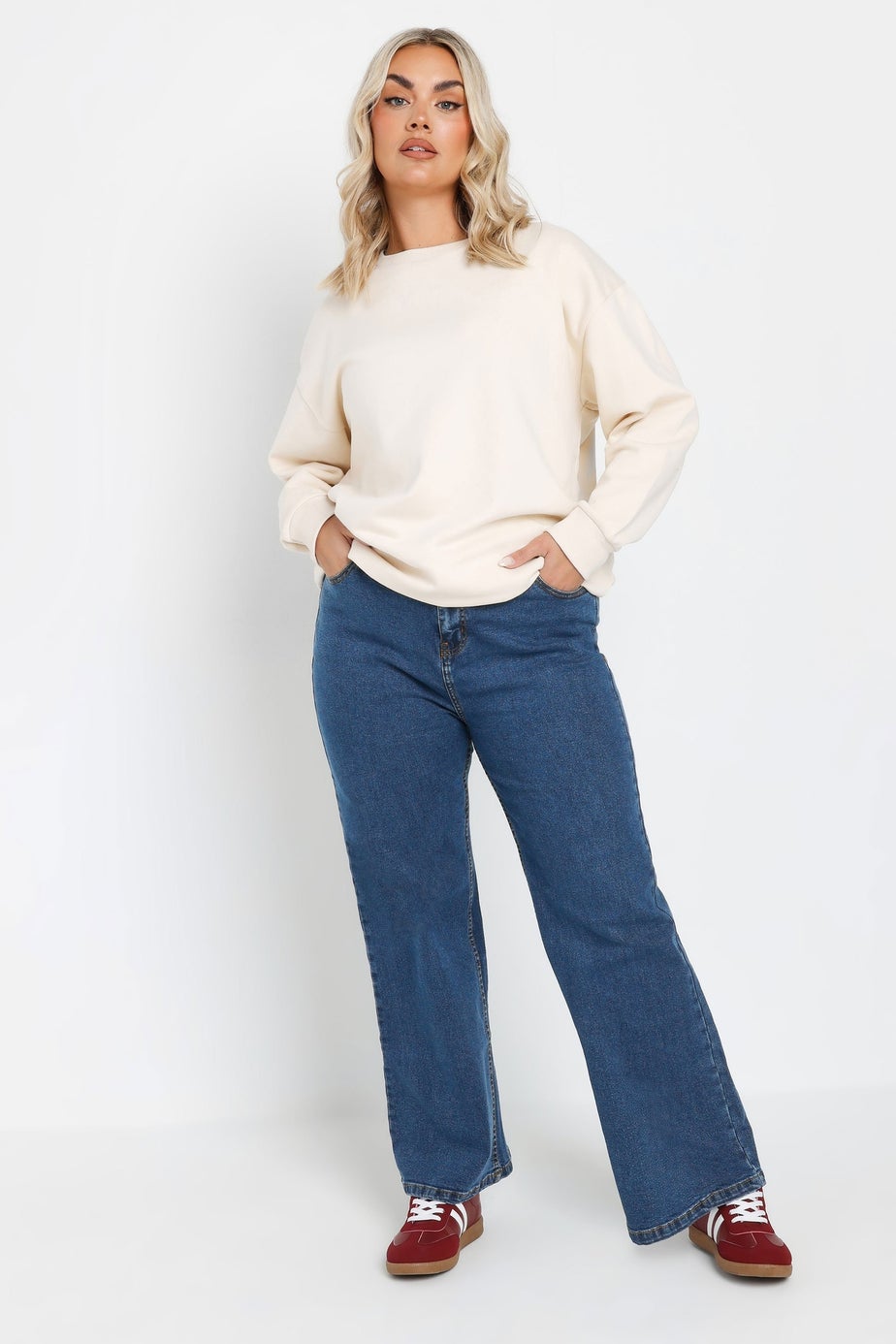Yours Curve Mid Blue Wide Leg Denim Jeans