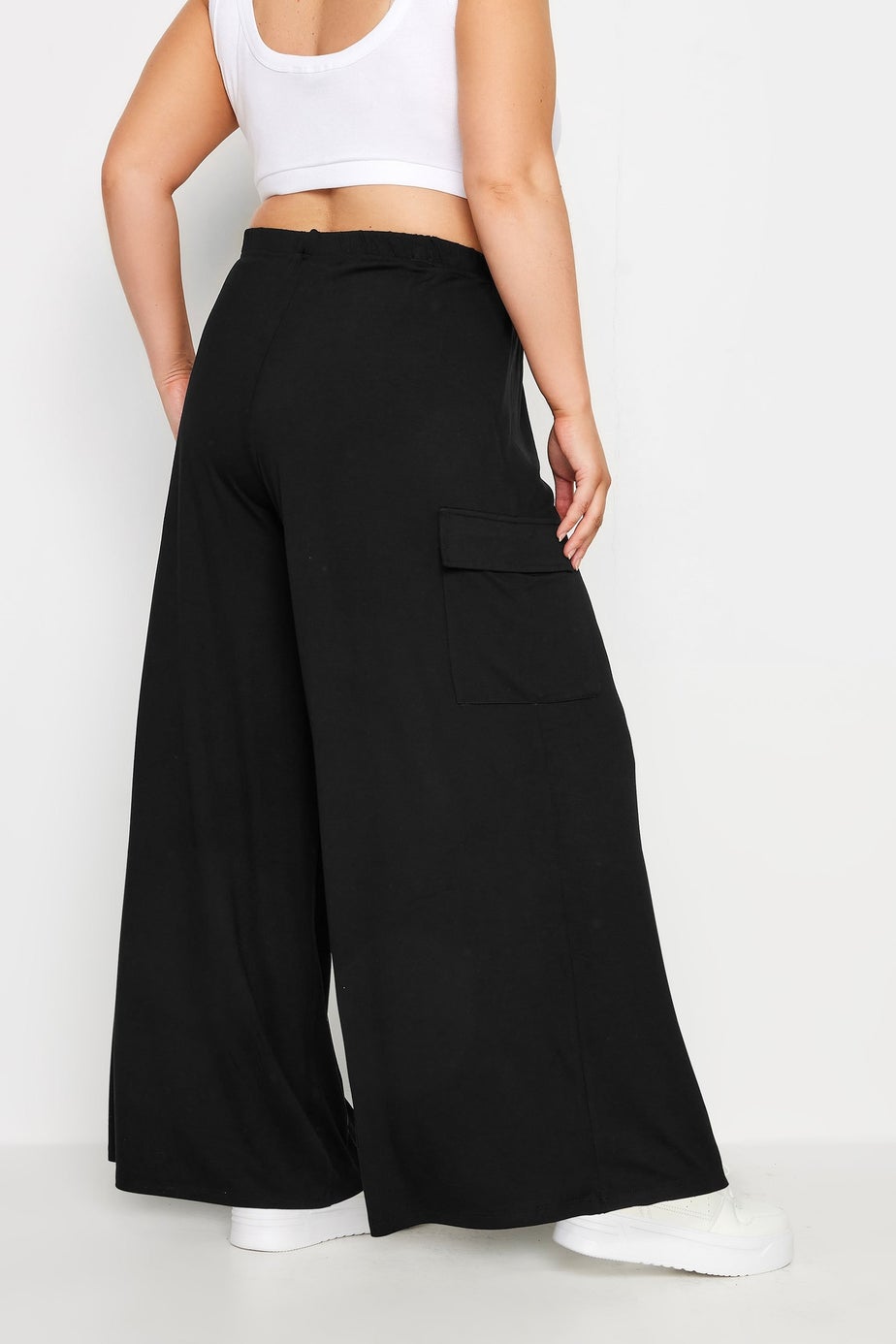 Yours Curve Black Jersey Wide Leg Cargo Trousers