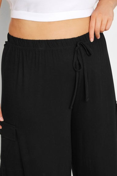 Yours Curve Black Jersey Wide Leg Cargo Trousers