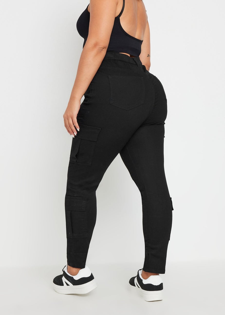 Yours Curve Black Cargo Pocket Jeggings