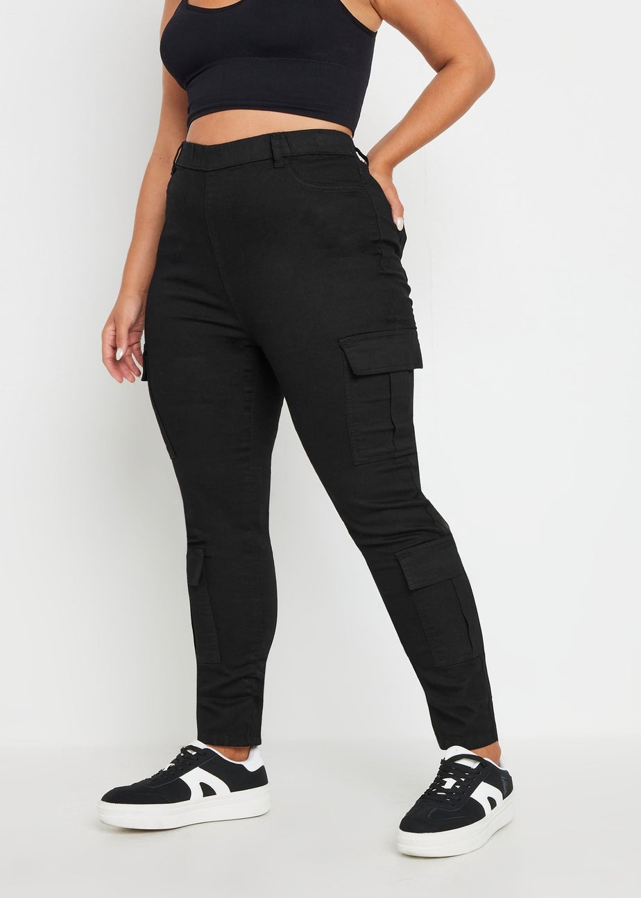 Yours Curve Black Cargo Pocket Jeggings