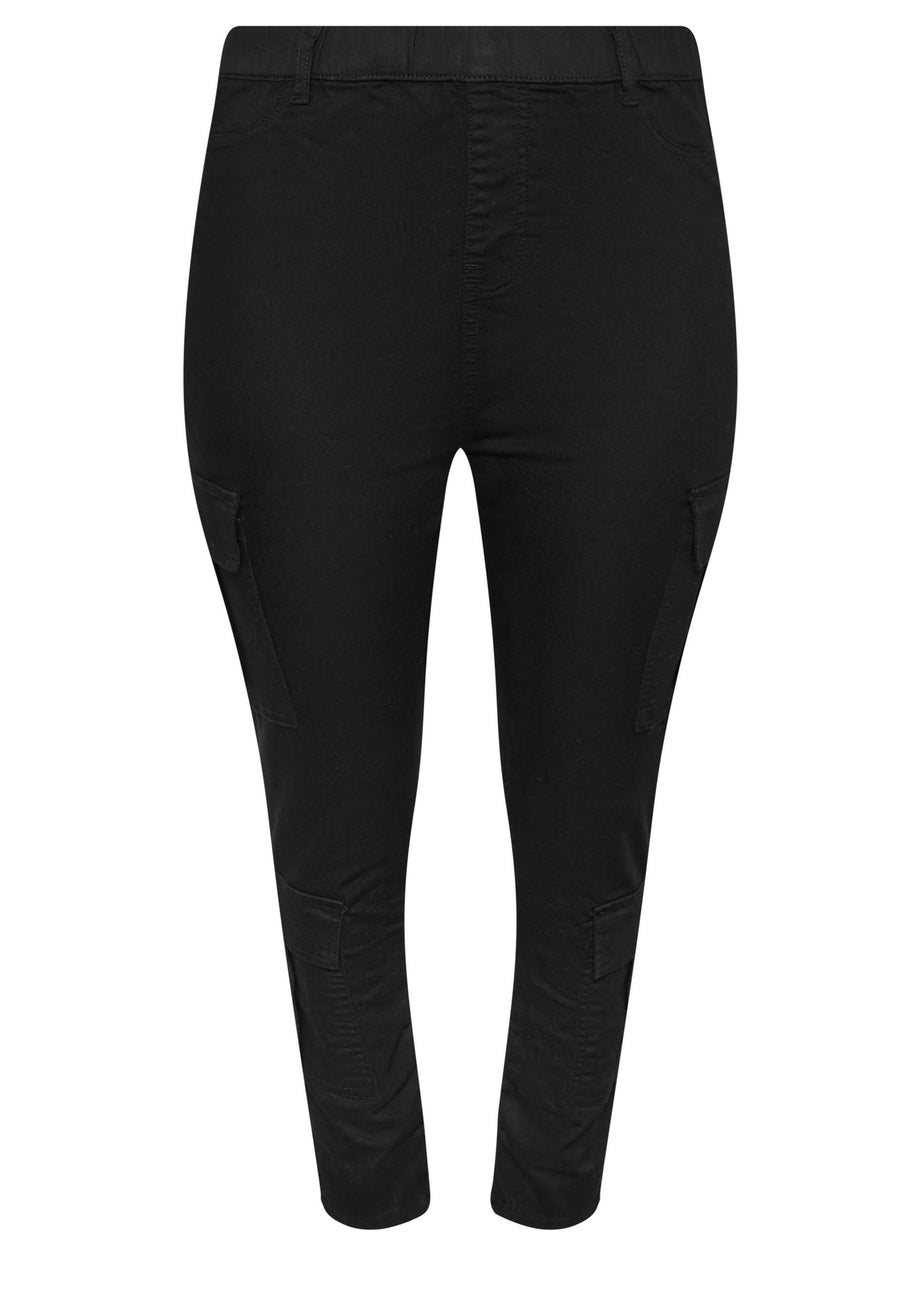 Yours Curve Black Cargo Pocket Jeggings