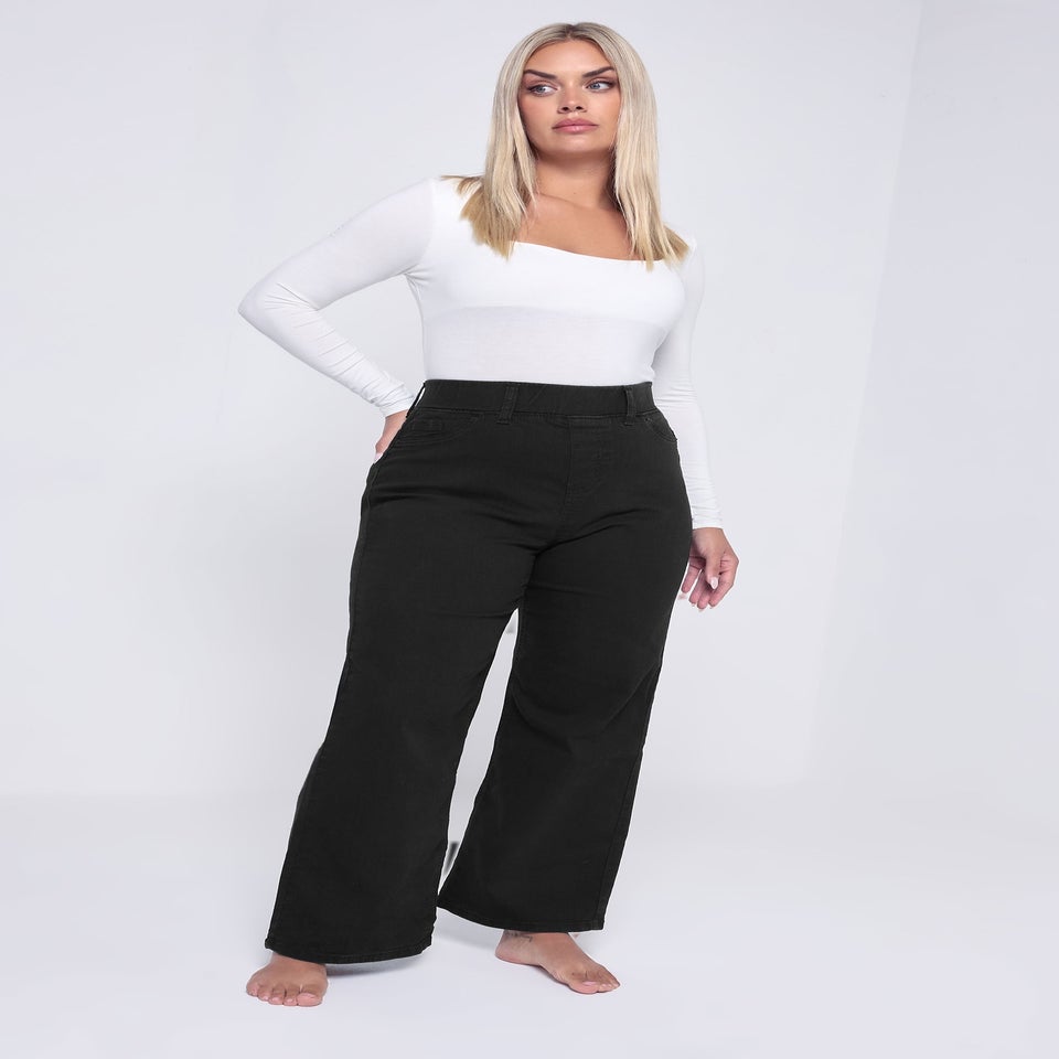 Yours Curve Black Wide Leg Jeggings