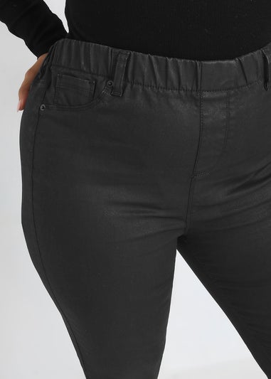 Yours Curve Black Coated Stretch Pull On Grace Jeggings