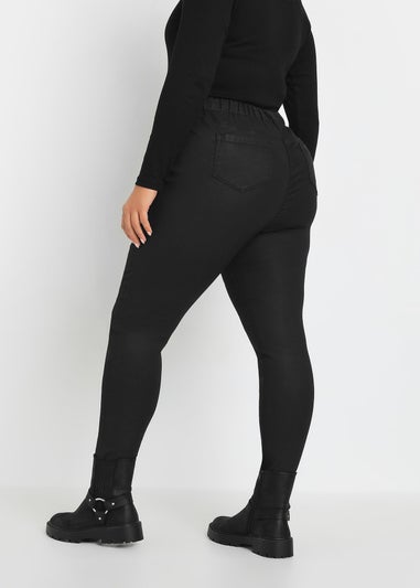 Yours Curve Black Coated Stretch Pull On Grace Jeggings