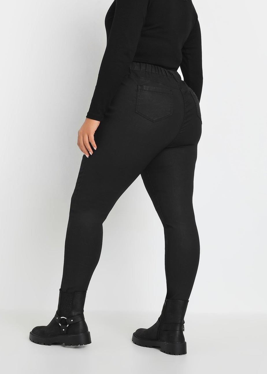 Yours Curve Black Coated Stretch Pull On Grace Jeggings