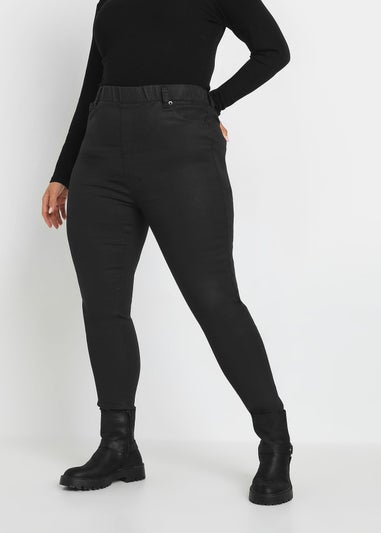 Yours Curve Black Coated Stretch Pull On Grace Jeggings