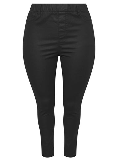 Yours Curve Black Coated Stretch Pull On Grace Jeggings