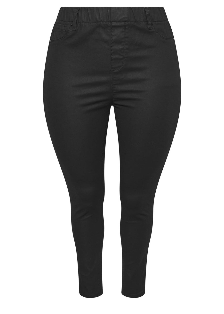 Yours Curve Black Coated Stretch Pull On Grace Jeggings