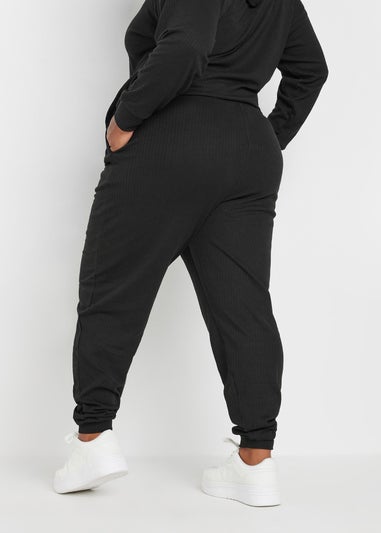Yours Curve Black Ribbed Joggers