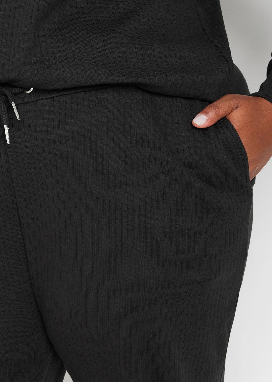 Yours Curve Black Ribbed Joggers