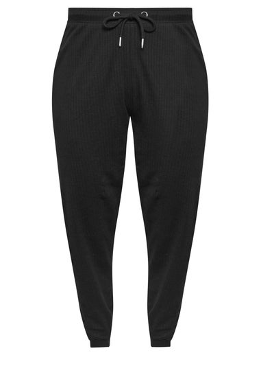 Yours Curve Black Ribbed Joggers