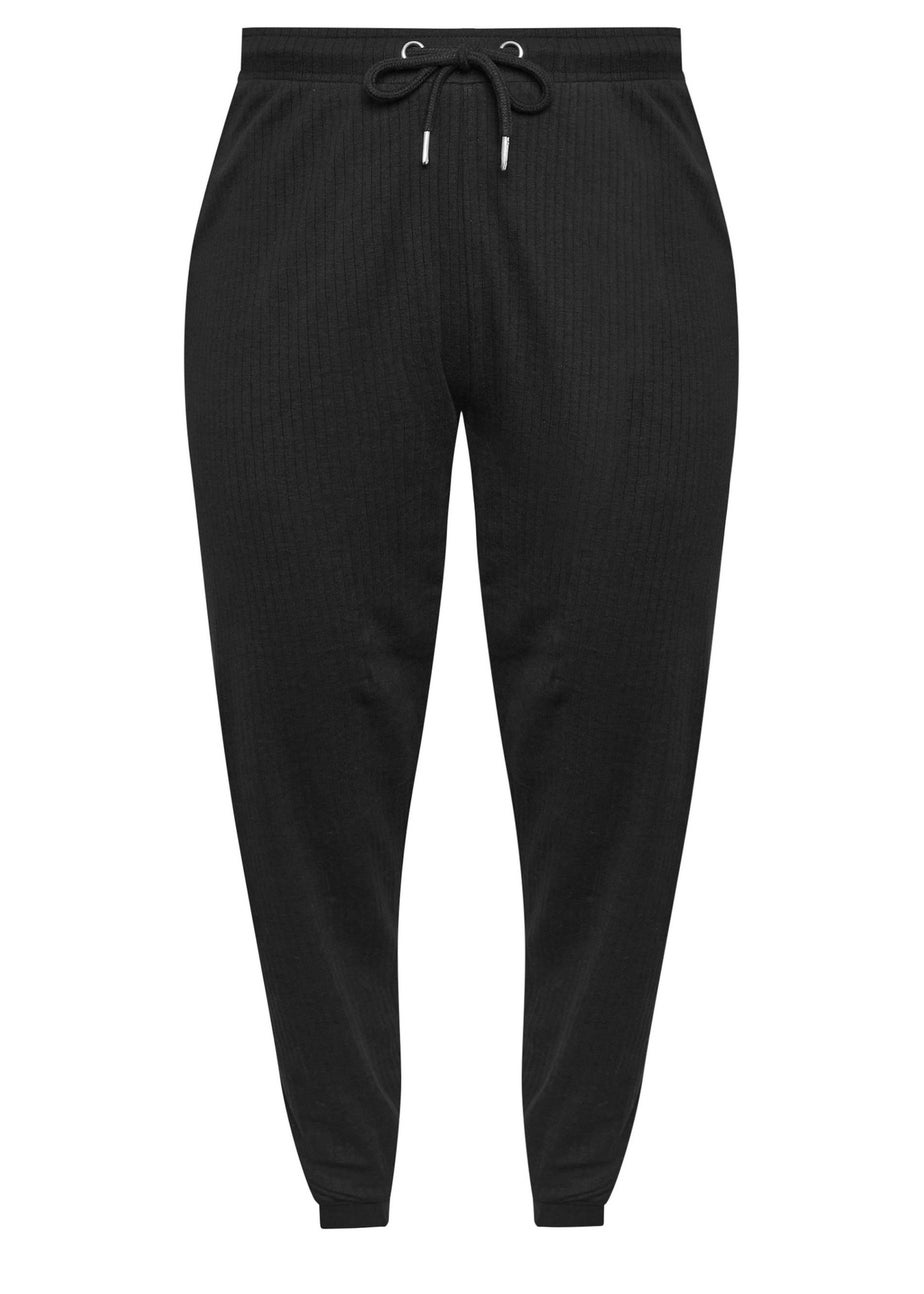Yours Curve Black Ribbed Joggers