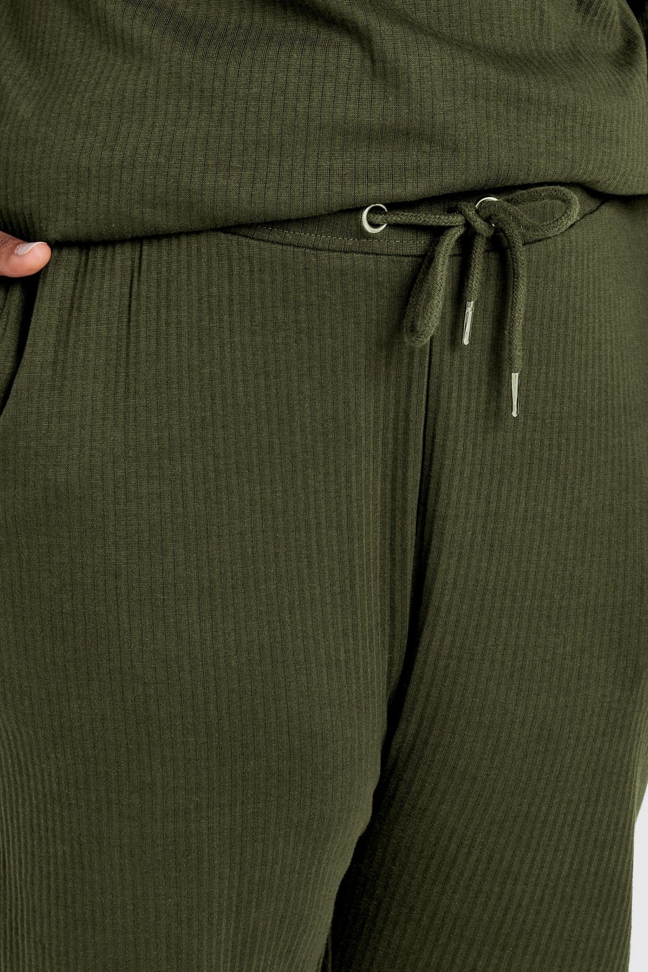 Yours Curve Khaki Green Ribbed Joggers