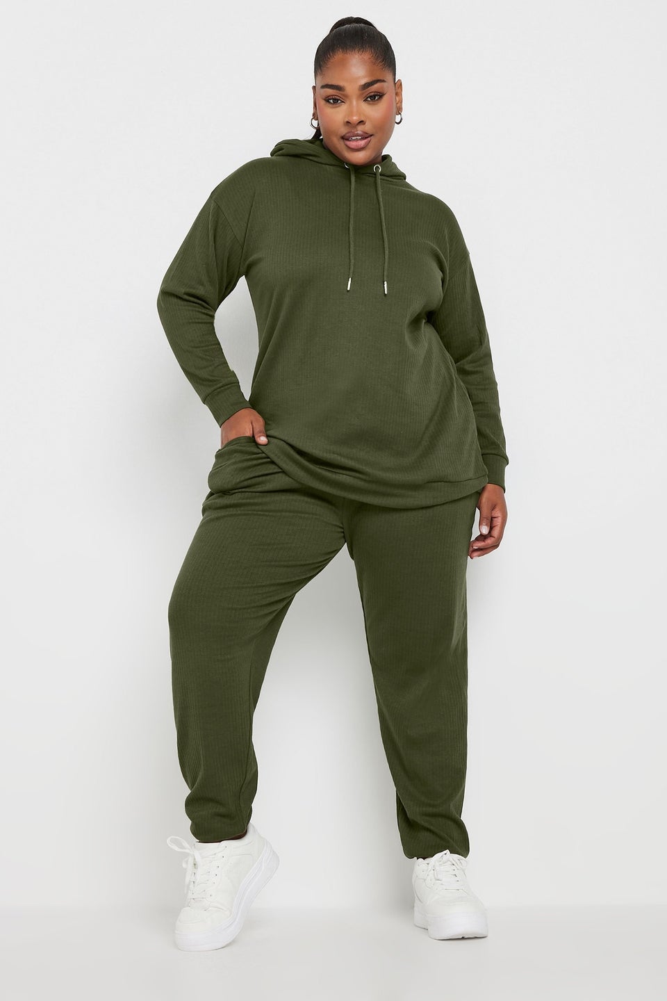 Yours Curve Khaki Green Ribbed Joggers