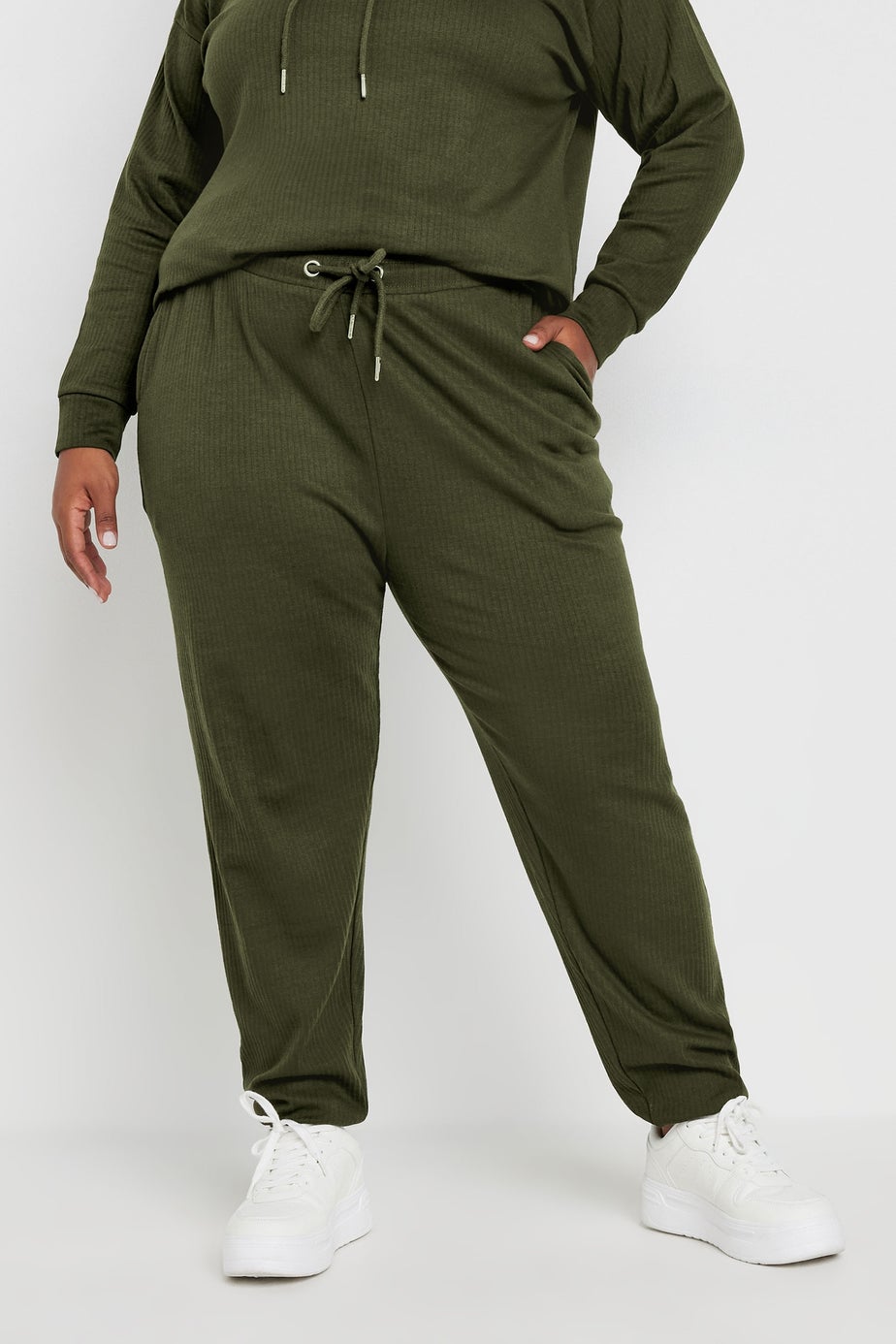 Yours Curve Khaki Green Ribbed Joggers
