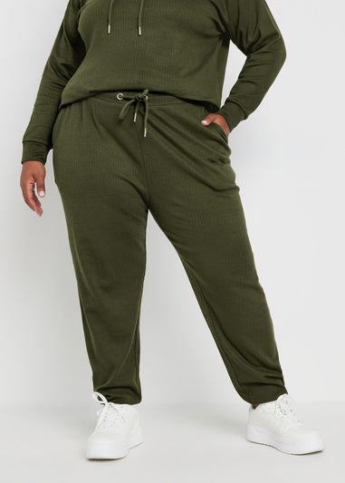 Yours Curve Khaki Green Ribbed Joggers