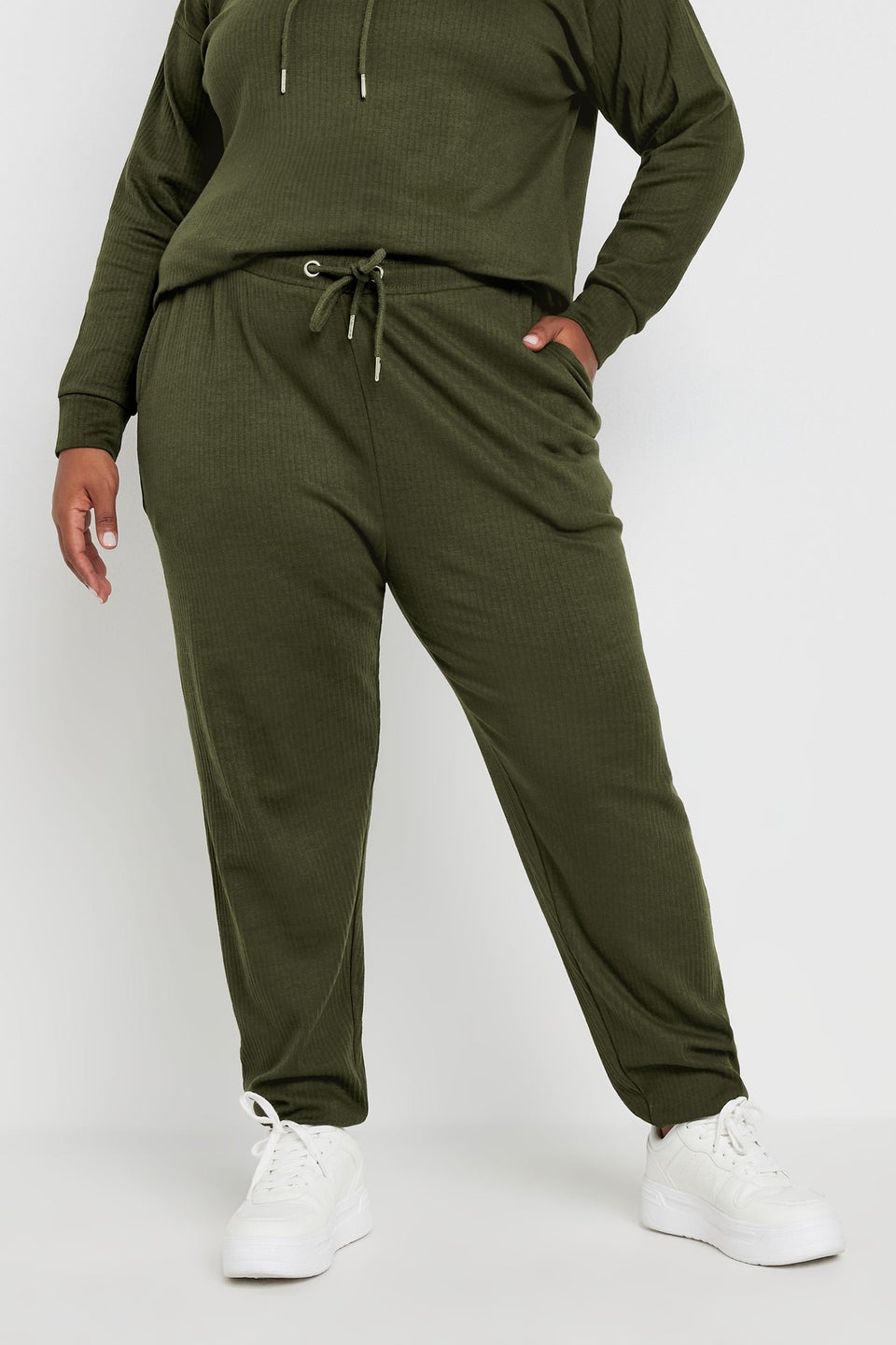 Yours Curve Khaki Green Ribbed Joggers