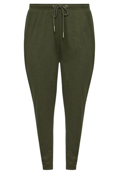 Yours Curve Khaki Green Ribbed Joggers
