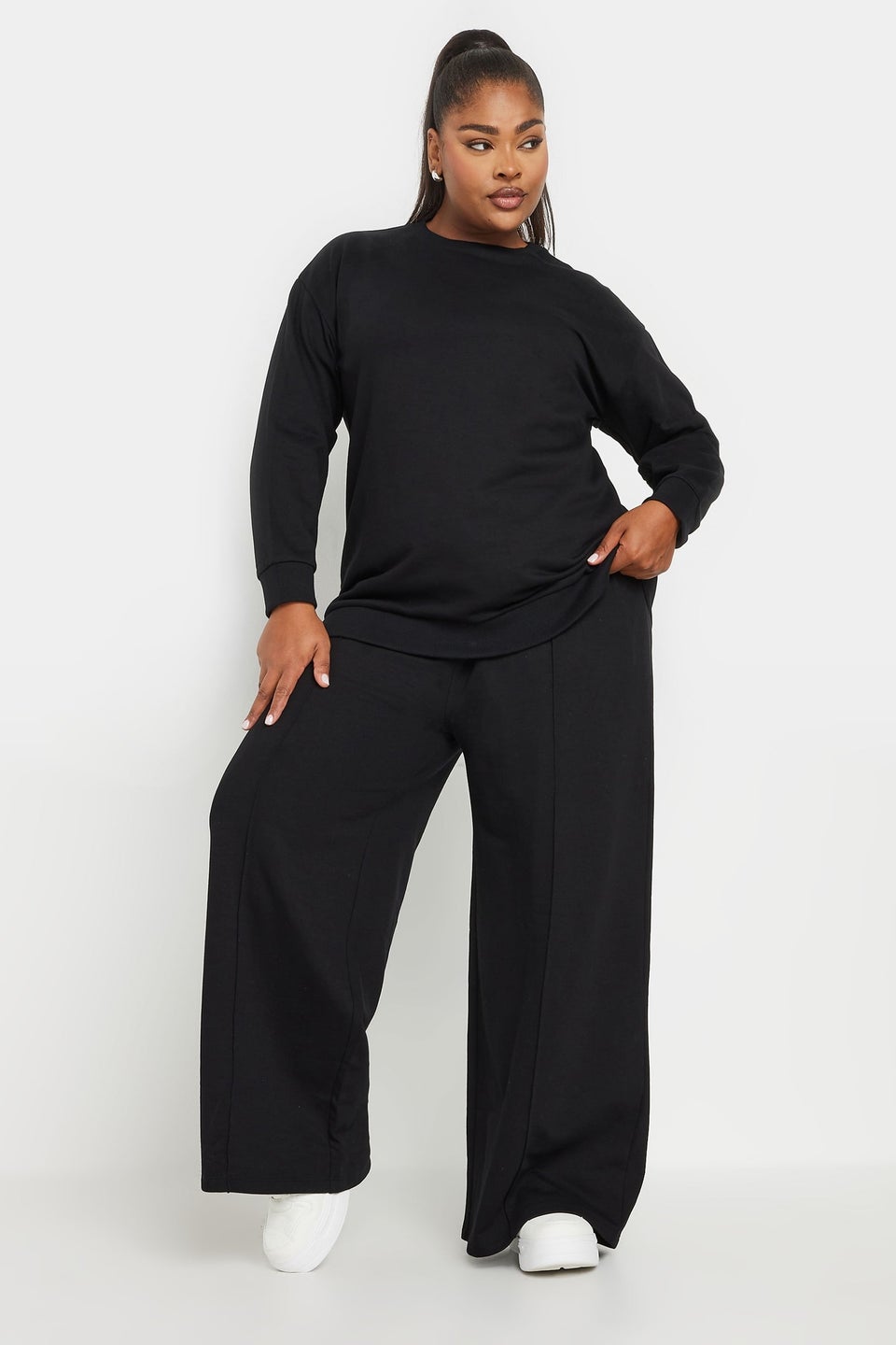 YOURS Curve Black Sweatshirt & Wide Leg Jogger Set