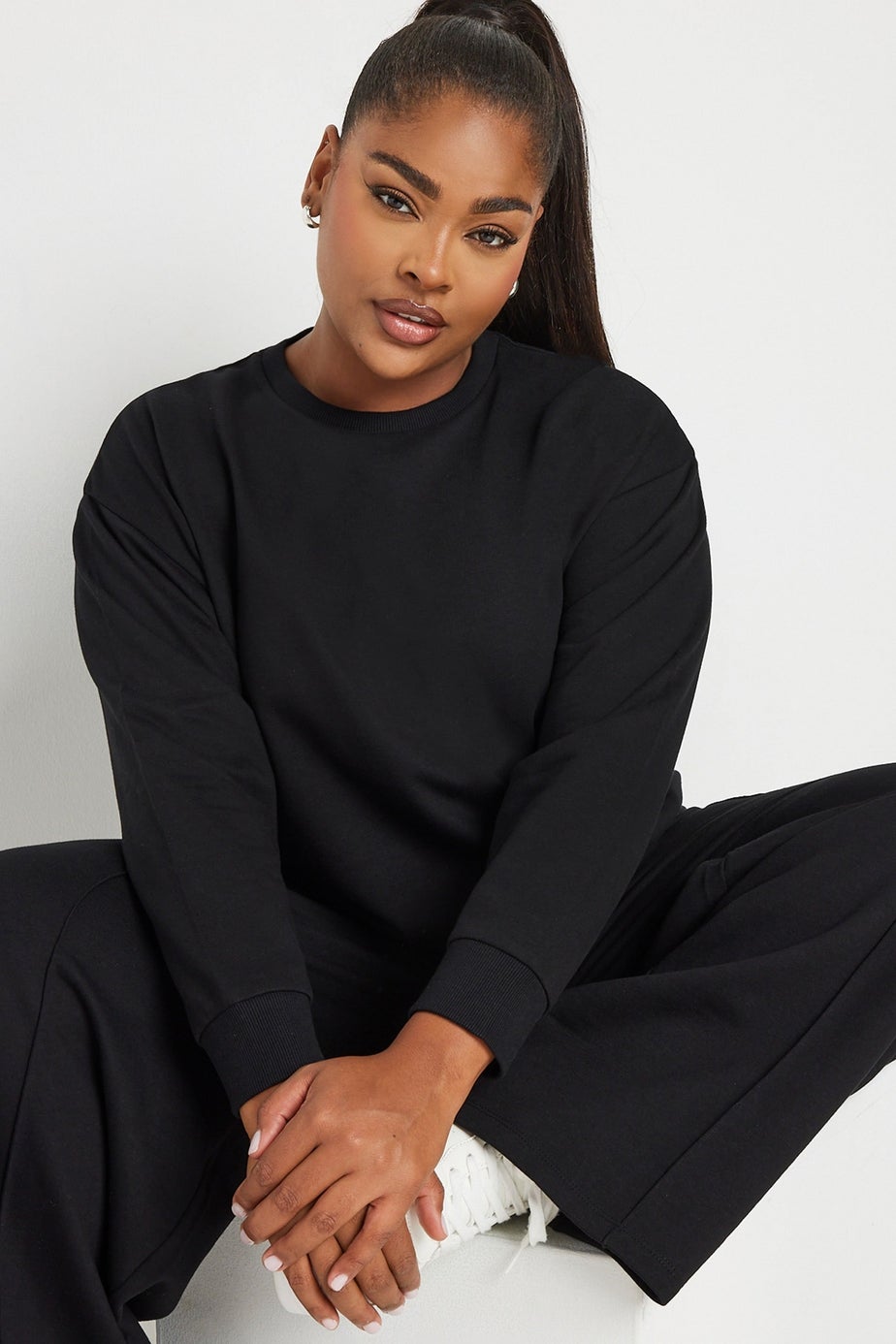YOURS Curve Black Sweatshirt & Wide Leg Jogger Set