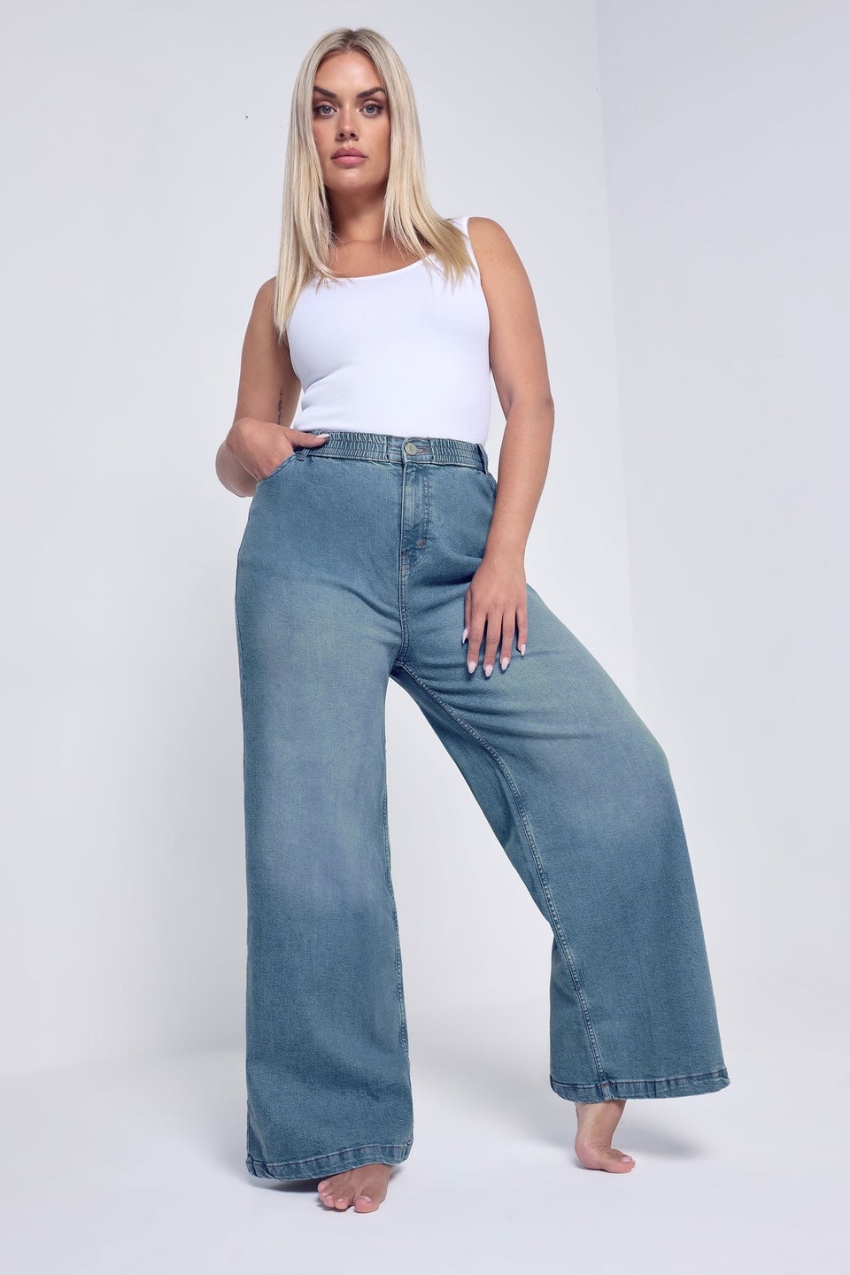 Yours Curve Blue Wide Leg Slouchy Jeans