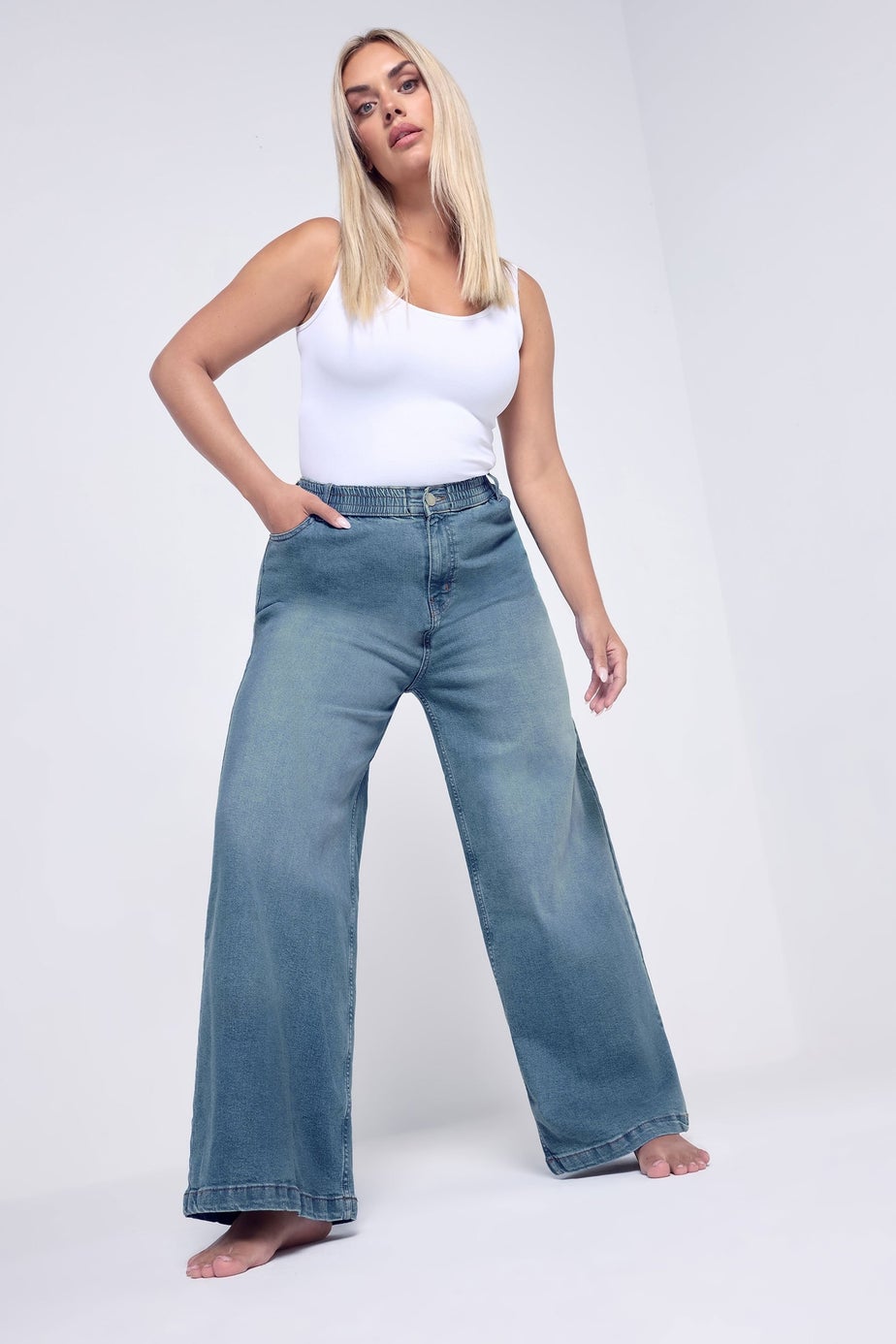 Yours Curve Blue Wide Leg Slouchy Jeans