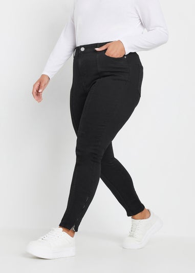 Yours Curve Black Skinny Stretch AVA Zip Hem Jeans