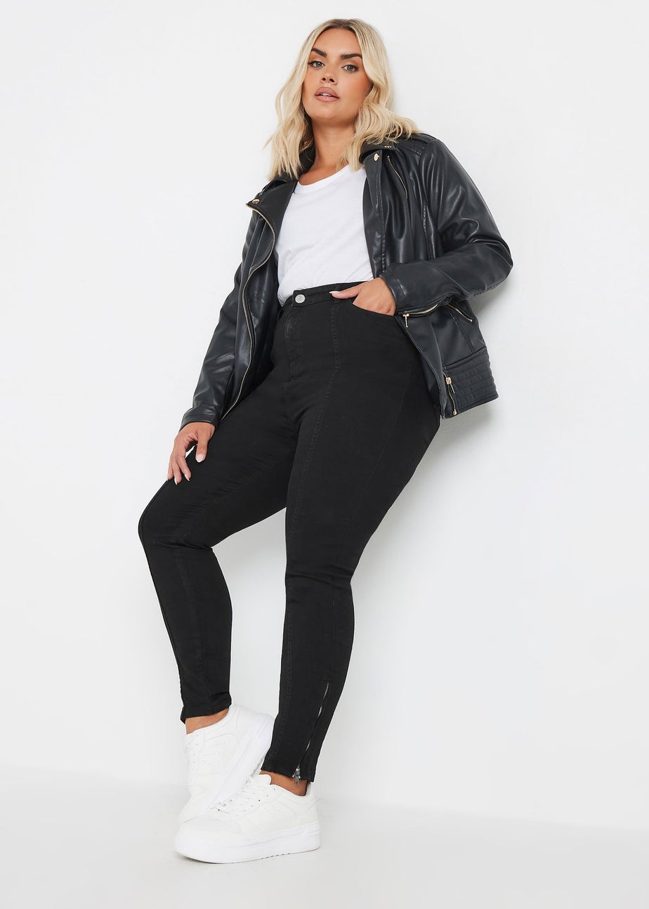 Yours Curve Black Skinny Stretch AVA Zip Hem Jeans