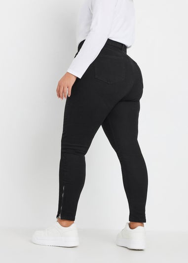 Yours Curve Black Skinny Stretch AVA Zip Hem Jeans
