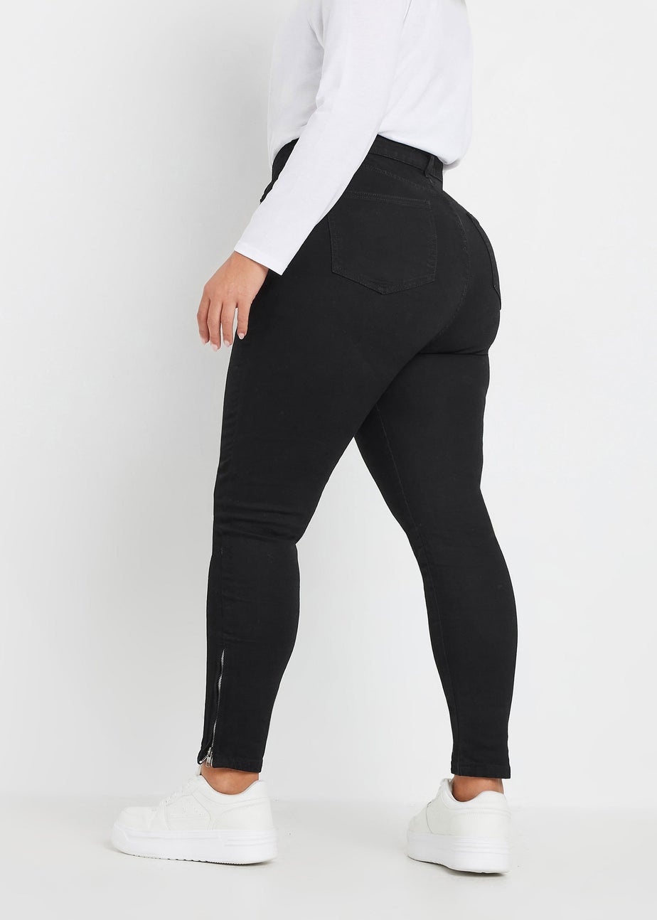 Yours Curve Black Skinny Stretch AVA Zip Hem Jeans