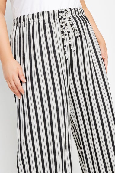 Yours Curve White Stripe Wide Leg Linen Look Trousers