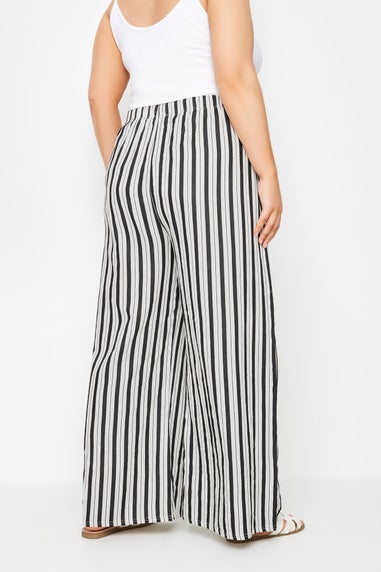 Yours Curve White Stripe Wide Leg Linen Look Trousers