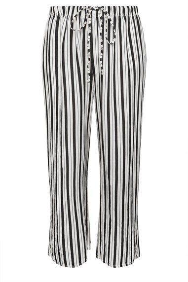 Yours Curve White Stripe Wide Leg Linen Look Trousers