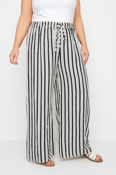 Yours Curve White Stripe Wide Leg Linen Look Trousers