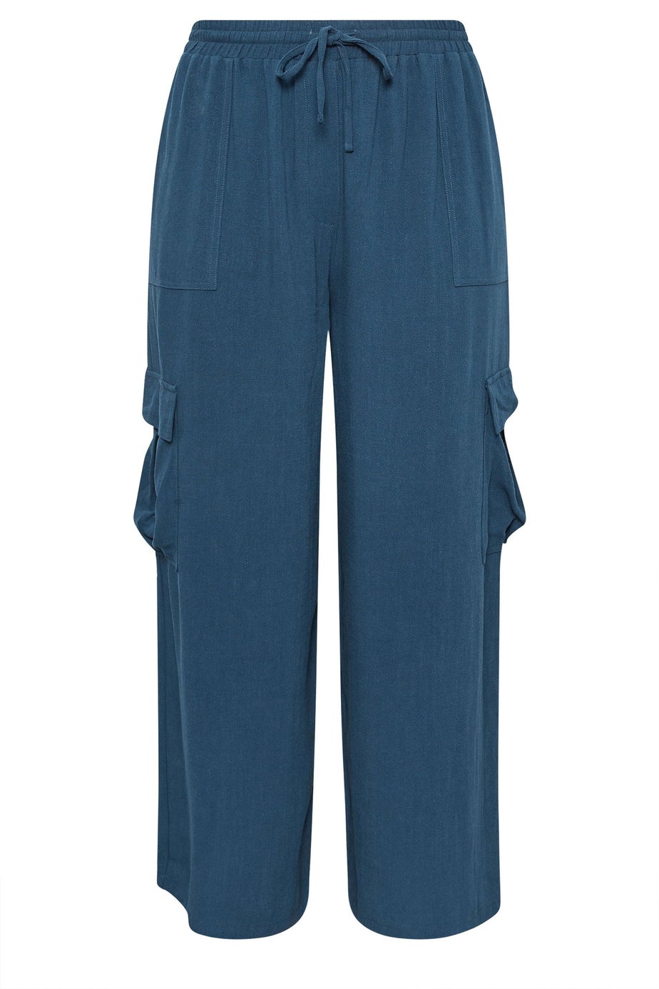 Yours Curve Navy Blue Linen Look Cargo Trousers