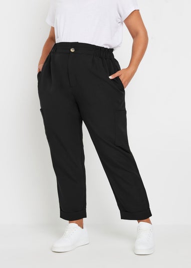 Yours Curve Black Paperbag Waist Cargo Trousers