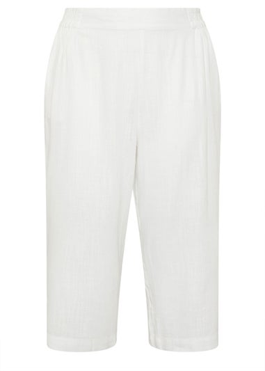 Yours Curve White Linen Cropped Wide Leg Trousers