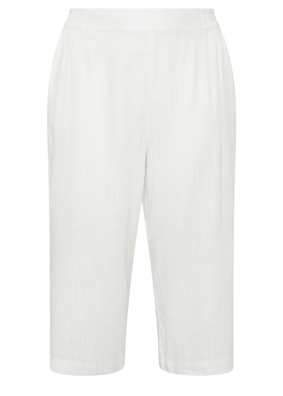 Yours Curve White Linen Cropped Wide Leg Trousers