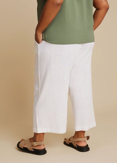Yours Curve White Linen Cropped Wide Leg Trousers