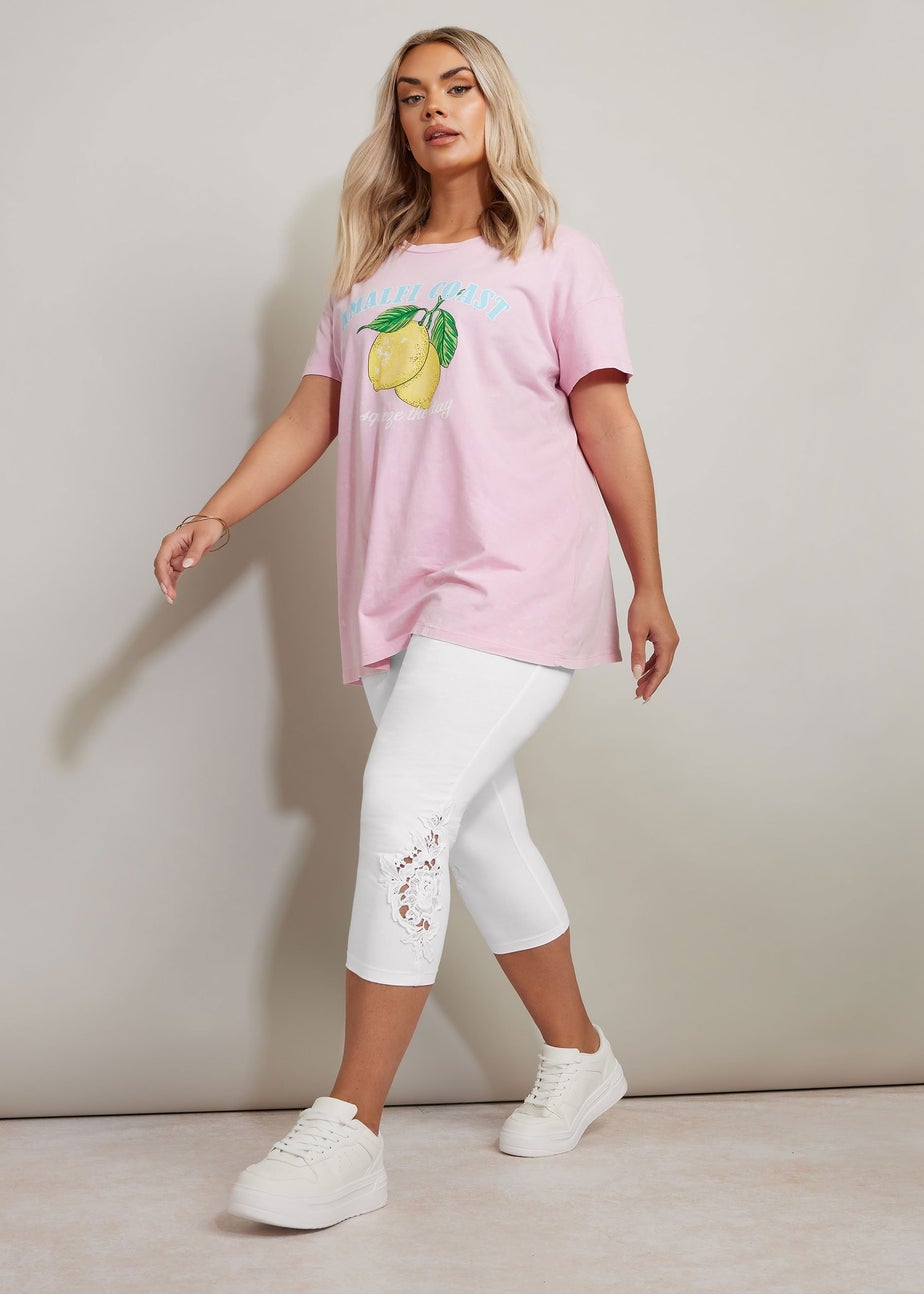 Yours Curve White Lace Stretch Cropped Leggings