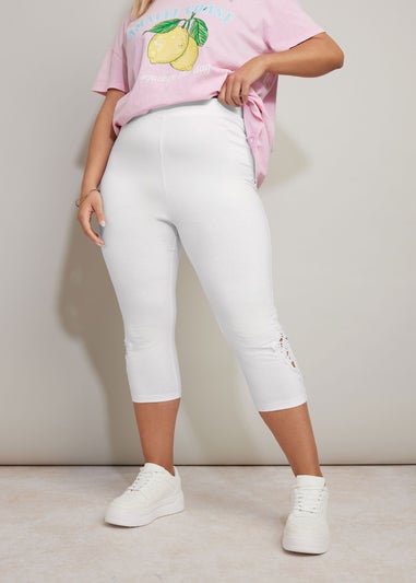 Yours Curve White Lace Stretch Cropped Leggings