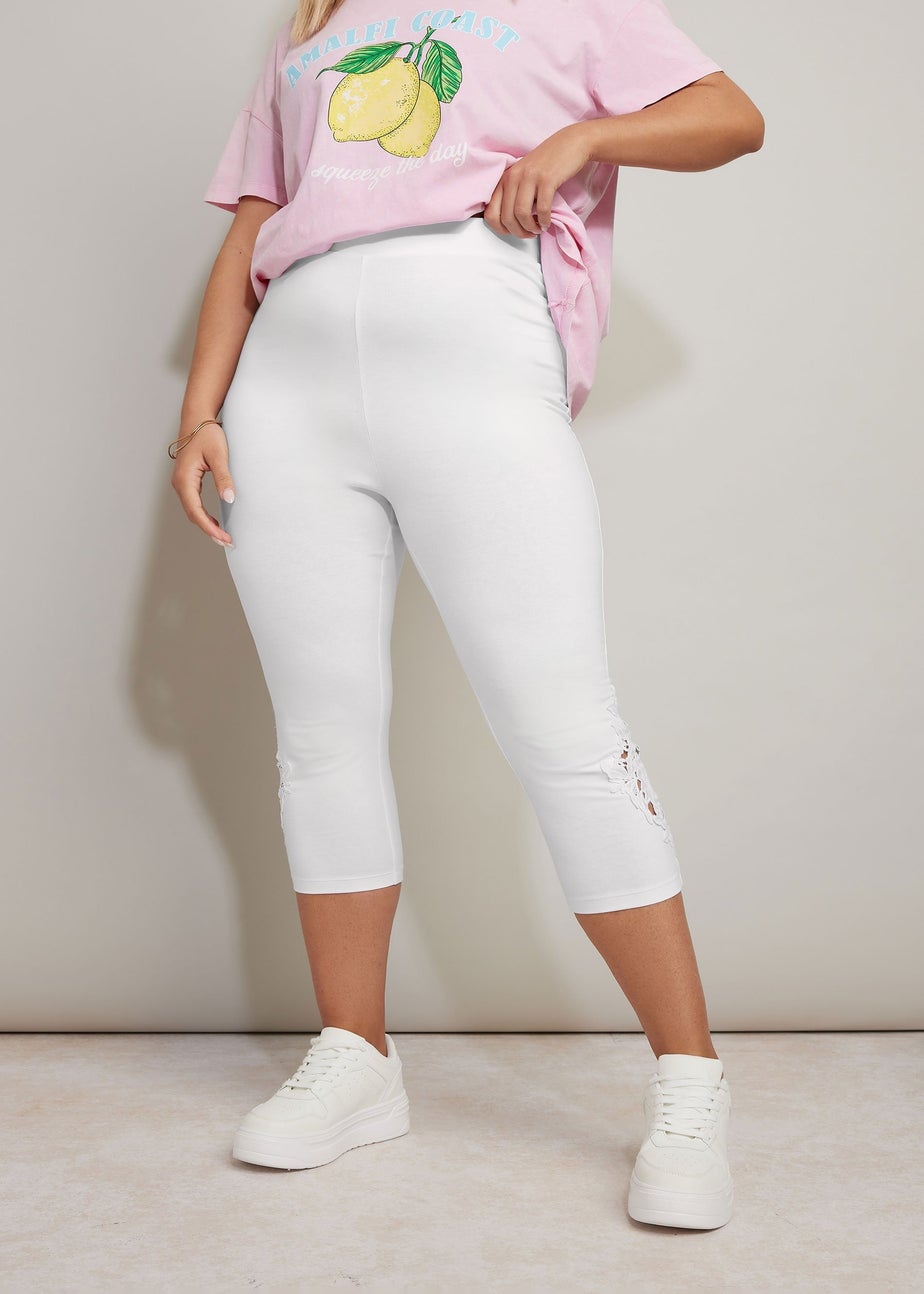 Yours Curve White Lace Stretch Cropped Leggings