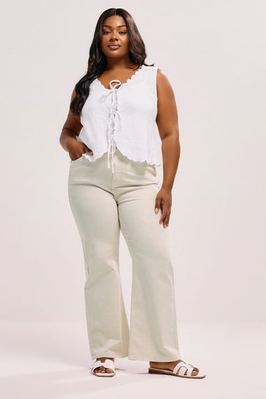 Yours Curve Cream Wide Leg Denim Jeans