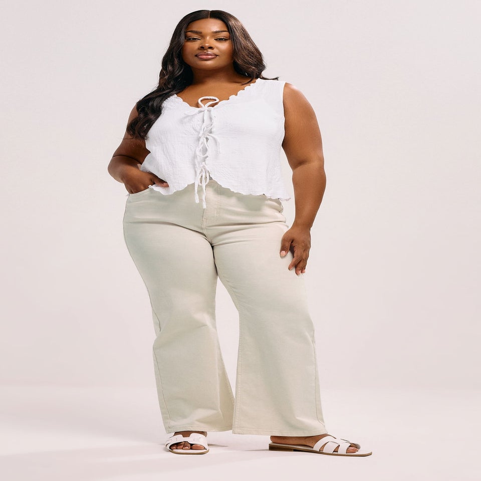 Yours Curve Cream Wide Leg Denim Jeans